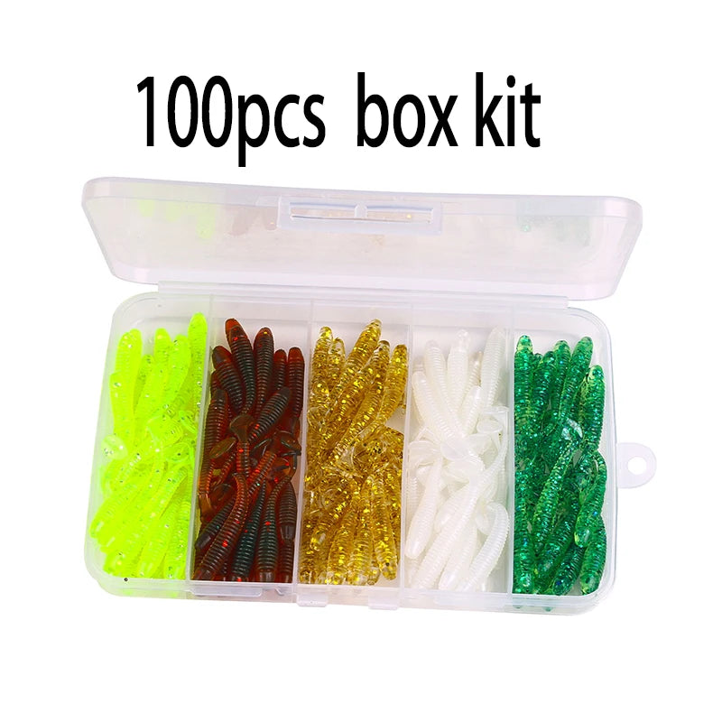 Hengjia 10-50pcs/lot 4.5CM Small Soft Silicone T-Tail Worm Swimbait Lure Fishing Tackle for Carp Black-bass Pike