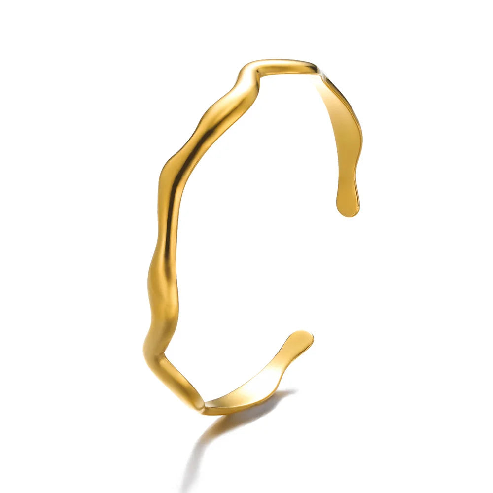 Exquisite Classic Bump Pattern Opening Bracelets for Women, Gold Color Stainless Steel Cuff Hand Ornament Gift