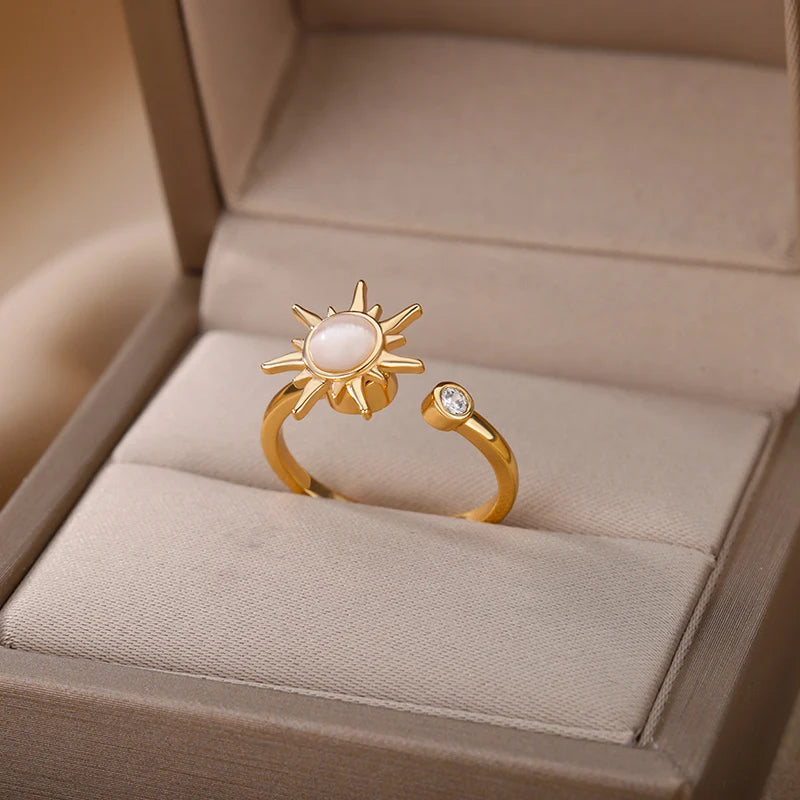 Anillo antiestrés para mujer de acero inoxidable con colgante de sol, spinner para la ansiedad, joyería de moda, regalo de cumpleaños, envío gratis