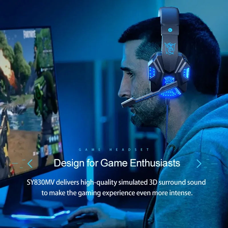 Auriculares de diadema RGB para juegos HOMEFISH SY830MV con micrófono, auriculares con cable supraaurales ligeros para PC, PS5, Xbox, Switch