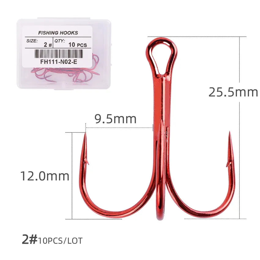 Hameçons triples de pêche aiguisés blancs, matériel de pêche au poisson, outils et accessoires, 10 pièces/boîte