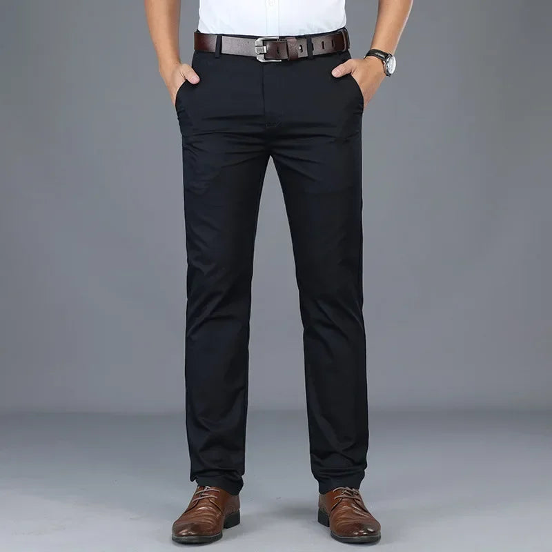Summer Slim Men's Slim Suit Pants Fashion Business Casual Cotton Green Black Khaki Trousers Male Brand Clothing 30-40