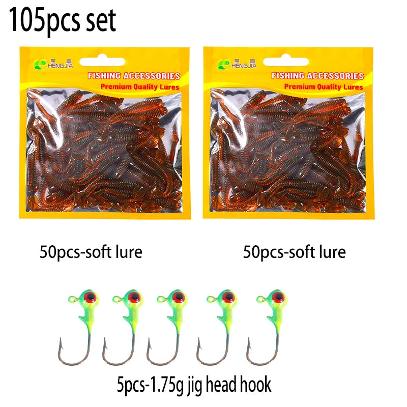 Hengjia 10-50pcs/lot 4.5CM Small Soft Silicone T-Tail Worm Swimbait Lure Fishing Tackle for Carp Black-bass Pike