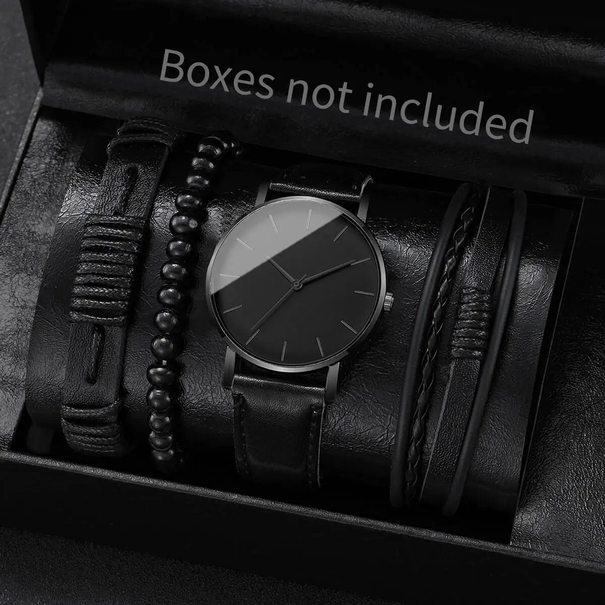 4/5PCS Trendy Men's Watches, Casual City Watches, Leather Strap, Quartz Men's Watch, Vintage Bracelet Set, Reloj Hombre (without box)
