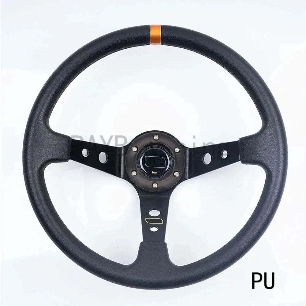 Volants universels de course en aluminium pour voiture, 14 pouces, 350mm, daim/PVC/PU, volant de Sport à la dérive de maïs profond avec Logo