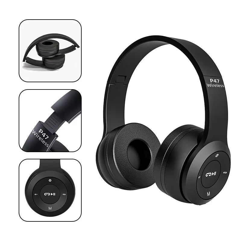 Auriculares inalámbricos P47 Bluetooth 5.0, cascos plegables, estéreo de alta fidelidad con bajos para música, juegos, para niños y niñas, para smartphone