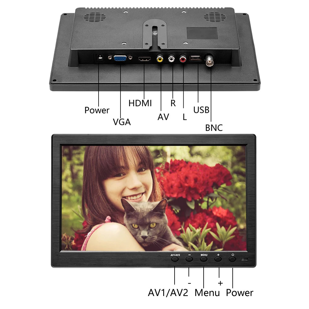 Moniteur de voiture 10,1 pouces LCD HD — HDMI, VGA, AV, USB, SD, TV, lecteur DVD, surveillance