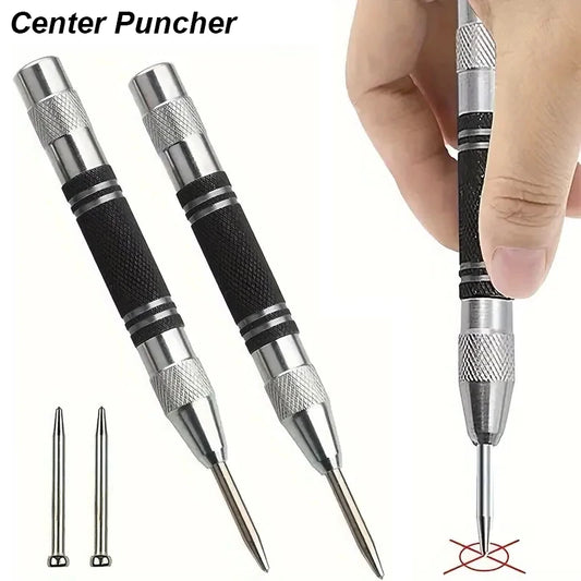 Automatic center punch, hole marker, wood, metal, steel, spring-loaded, drill locator, heavy-duty punch, carpentry, automatic hand tool