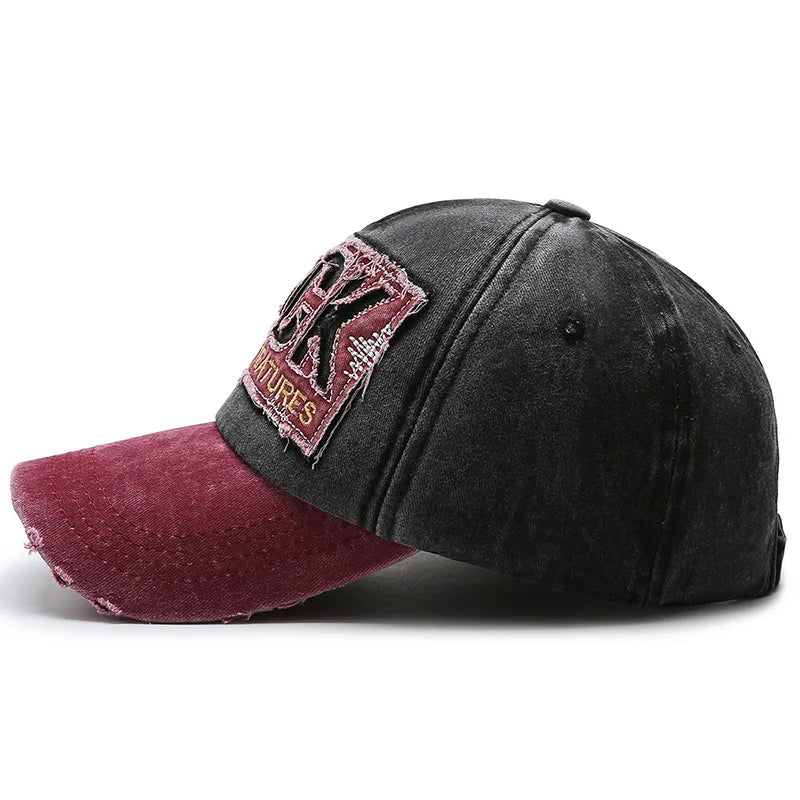 Casquette en denim shabby avec lettres lavées — hommes, femmes, chapeau de soleil, version coréenne, mode printemps/automne