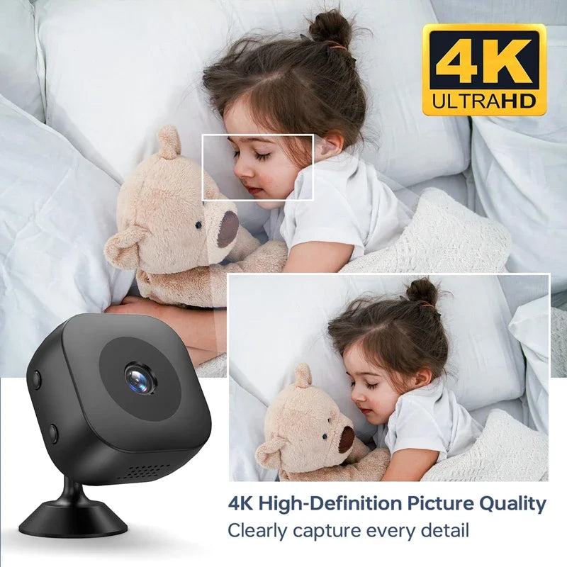 Caméra de sécurité WiFi miniature 8K — vision nocturne couleur, étanche, détection de mouvement, surveillance