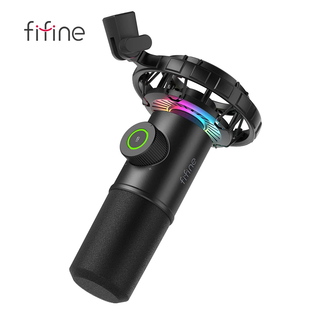 FIFINE K658 — Microphone USB Gaming LED RGB Bouton Muet PC & Tablette