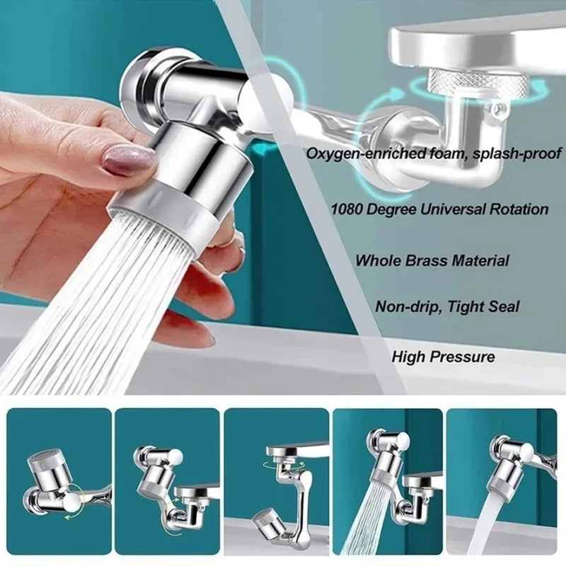 1080° Stainless Steel Robotic Arm Extension Faucet Aerator Swivel Water Tap Nozzle, 2 Modes, Faucet Extender, Kitchen Mixer, Aerator