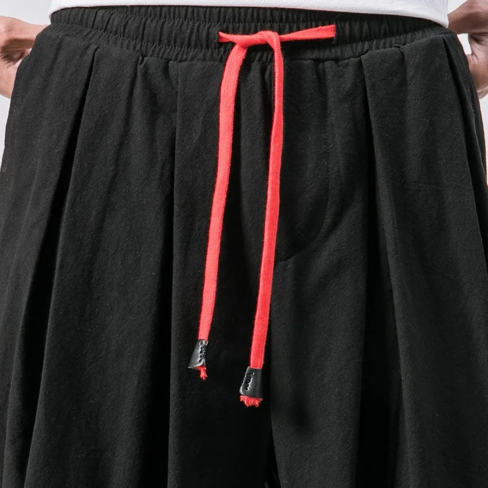 Men's Cotton Linen Harem Pants, Casual Joggers, Chinese Style, High Quality, New