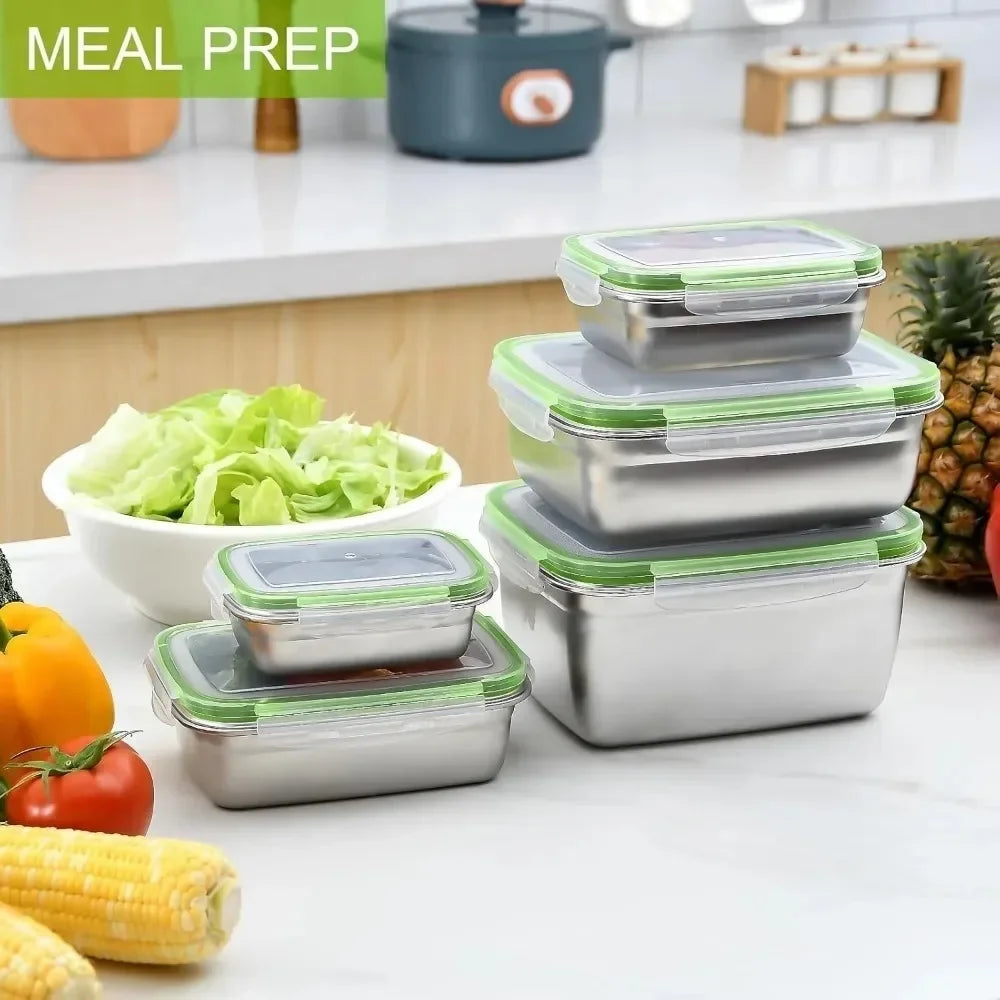 Fiambrera Bento de acero inoxidable 304 de grado alimenticio, recipiente de almacenamiento de alimentos, tapa de silicona a prueba de fugas, apto para lavavajillas, 1/3 unidades