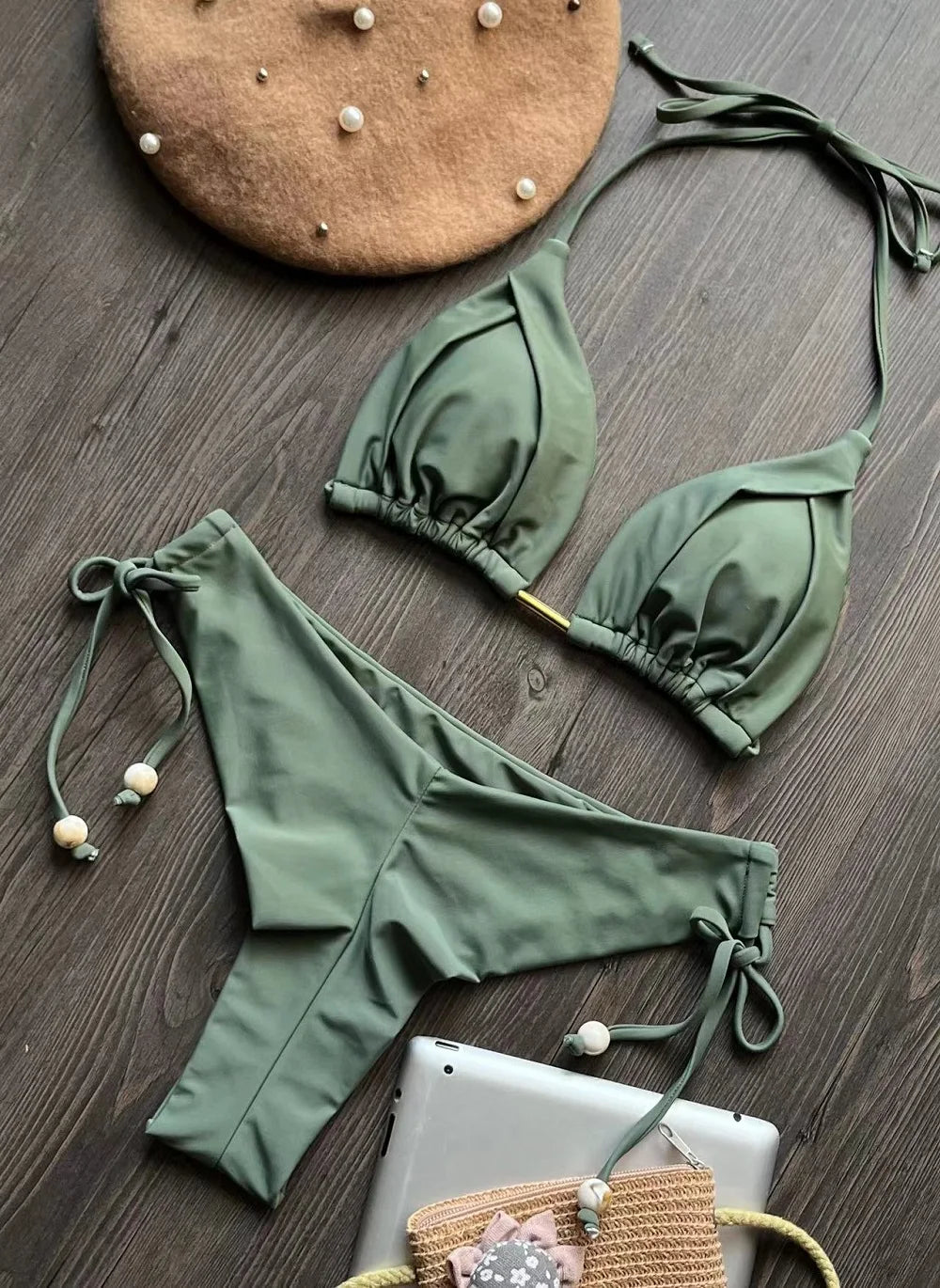 2025 nouveau Triangle Sexy maillot de bain pour femmes Bikinis brésiliens licou maillots de bain Push Up maillot de bain chaîne en métal plage Bikini ensemble