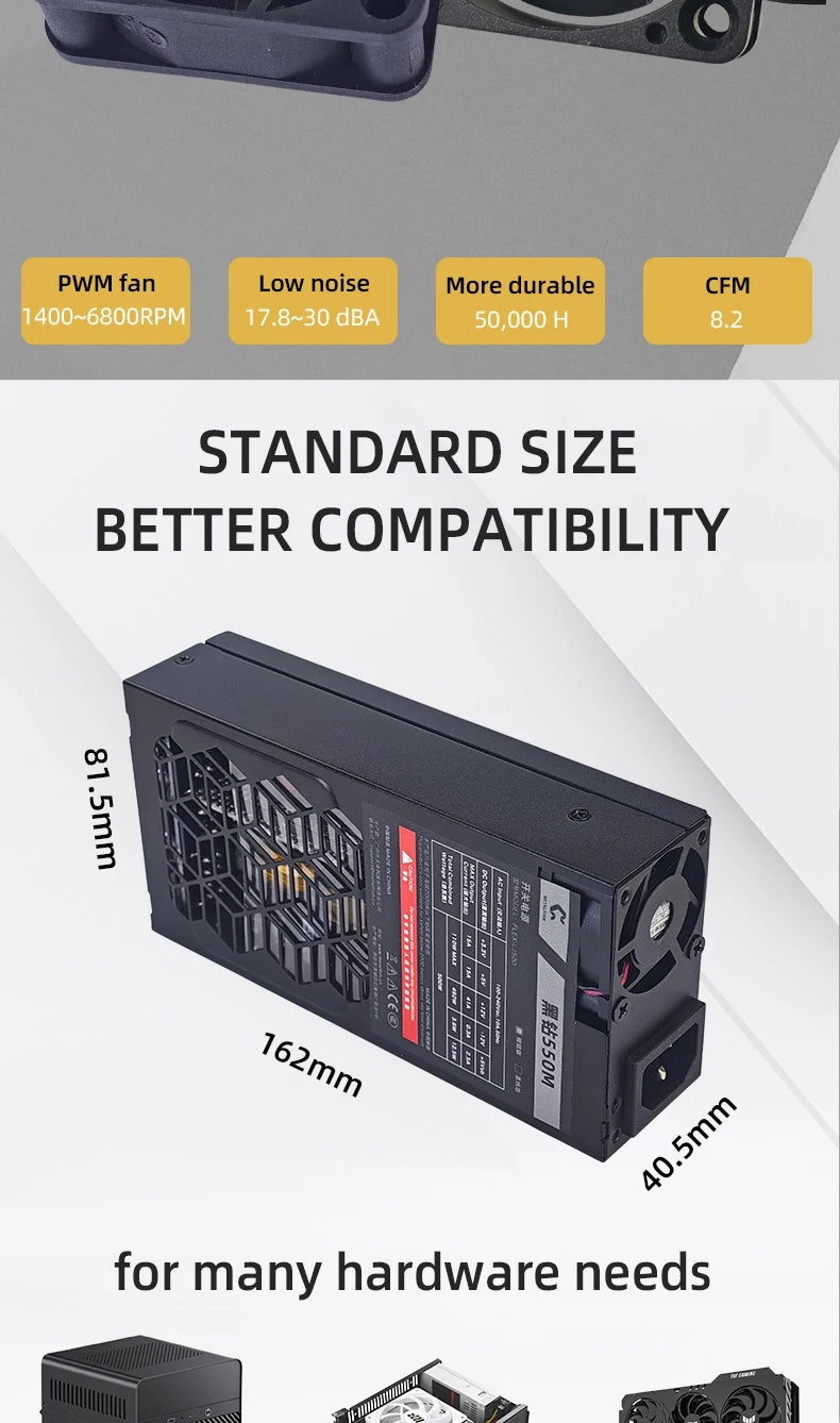 METALFISH Flex 500/600W 80PLUS or alimentation modulaire complète Flex-ATX 1U PSU pour ITX Mini PC POS NAS GPU Dock 90 ~ 264V