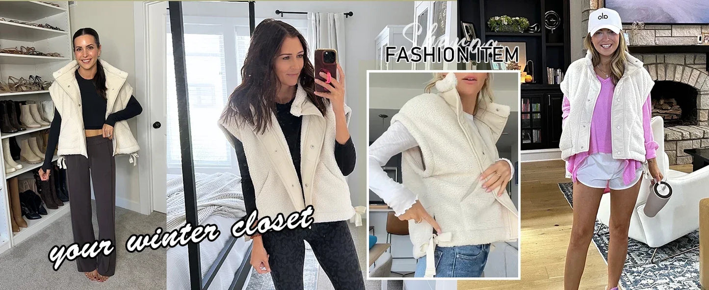 Chaleco polar de felpa para mujer, de talla grande, sin mangas, Sherpa, cálido, con botones, prendas de abrigo con bolsillos