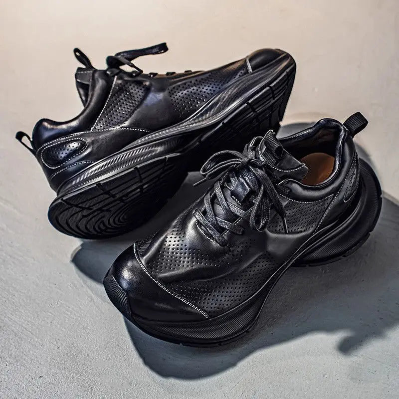 Men's Retro Winter Sneakers, British Style Luxury Casual Leather Shoes, Lightweight, for Outdoor Leisure, New Collection 2025