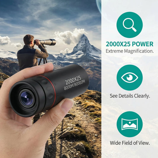 Telescopio monocular HD 2000x25: Mini portátil, para acampada al aire libre, caza y observación de aves