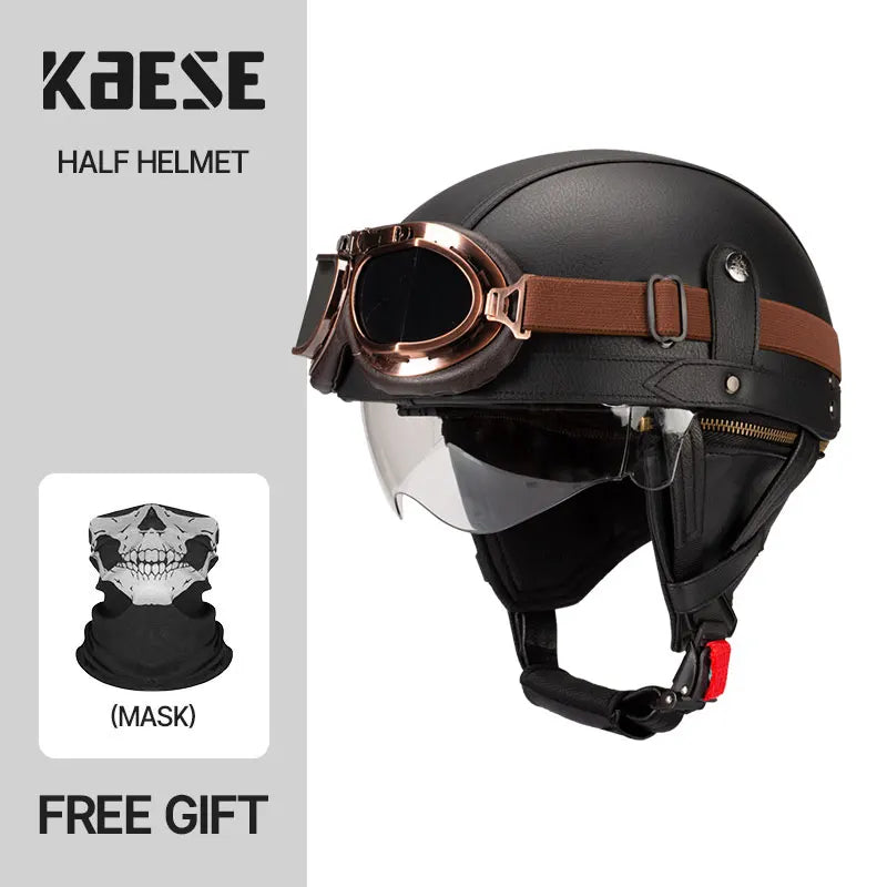 Motorcycle Half-Face Vintage Helmets Men Women Unisex Scooter Summer Helmet Black Brown DOT Approved Helmet