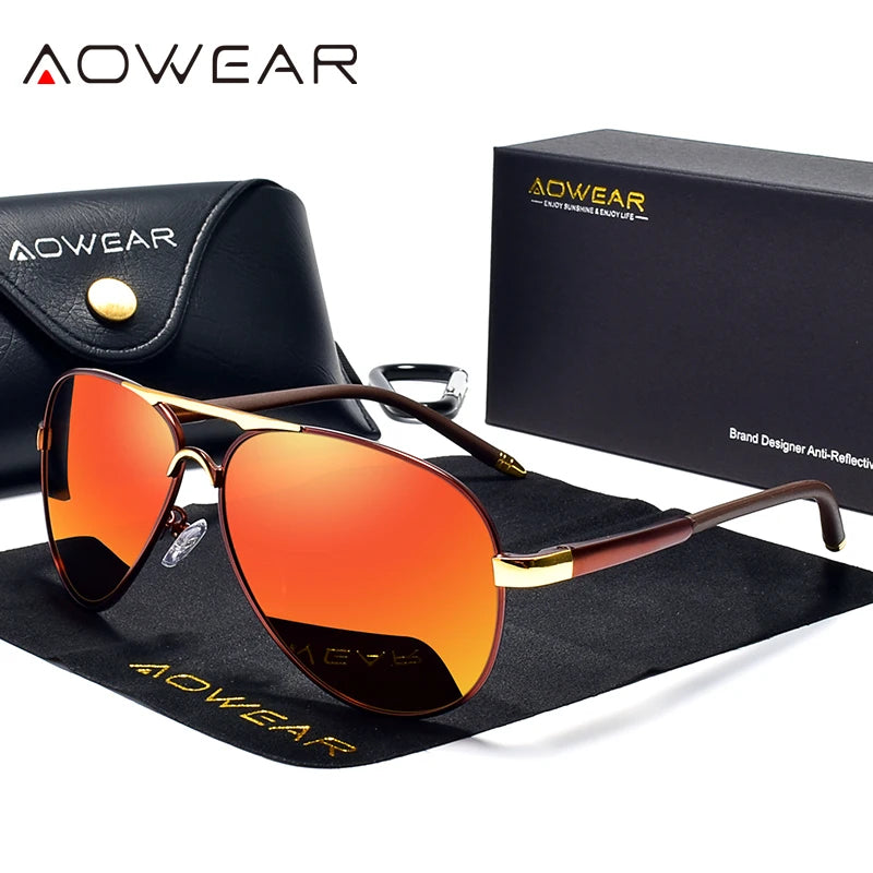 AOWEAR Men's Aviator Sunglasses Men Mirror Polarized Sunglasses for Men HD Driving Pilot Sunglasses Men's Sunglasses