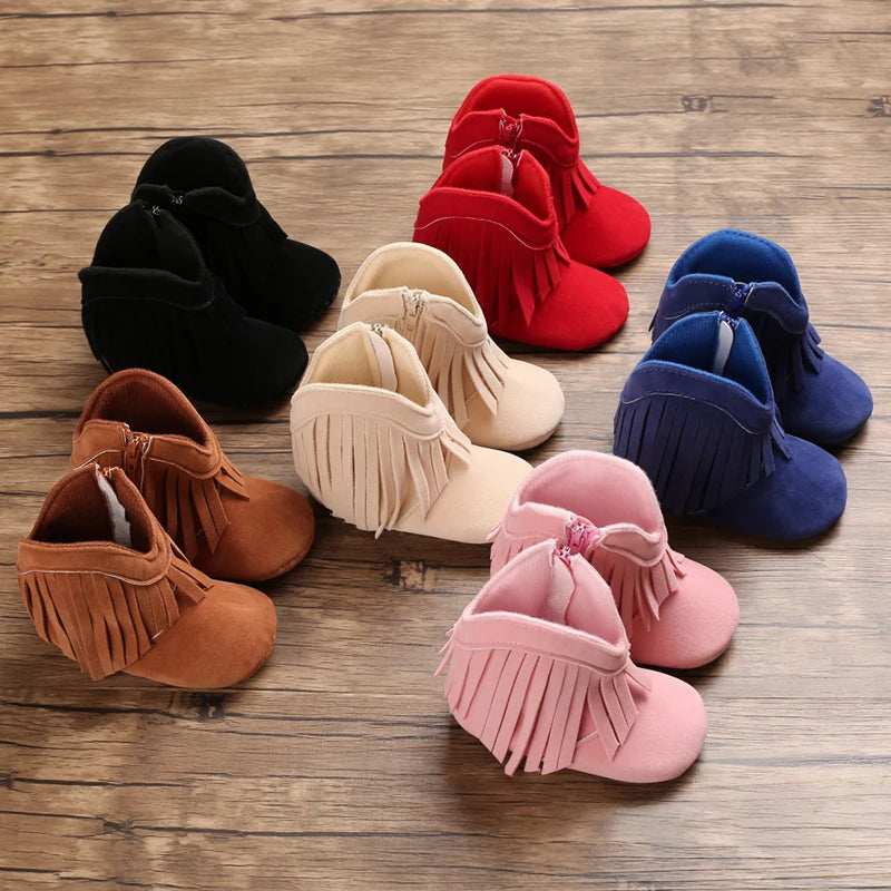 Mocassins Bébé Hiver Franges — Chaussures Douces Unisexe 0–18 mois