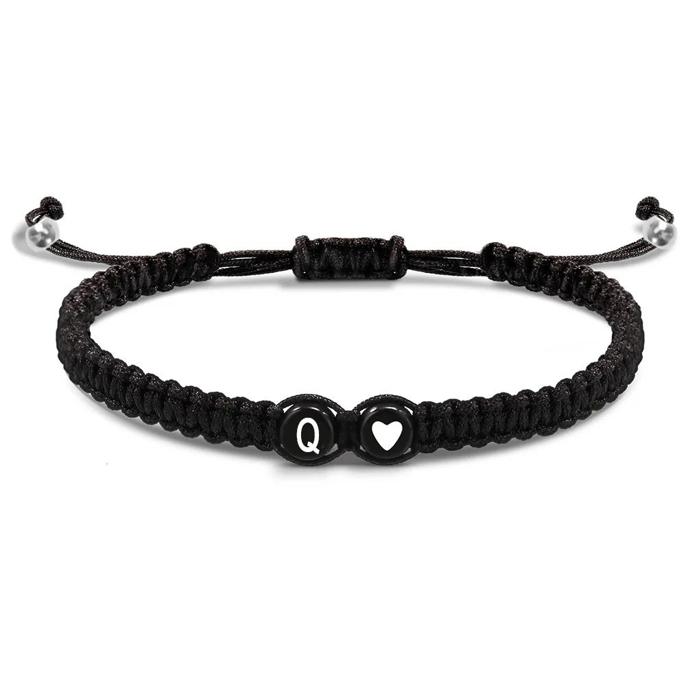 26 Initial Letter Heart Handmade Adjustable Bracelets A-Z Braided Name Bracelets for Women Men Friendship Jewelry Gifts
