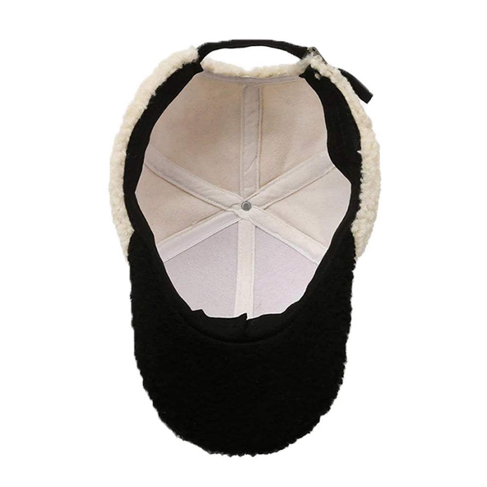 Trendy White and Brown Winter Baseball Caps for Men, Lambswool Luxury Hats for Women, Outdoor Windproof Golf Hat, Men's Cap