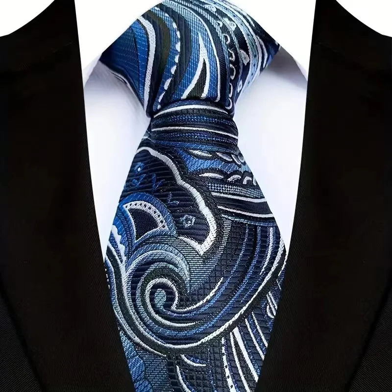 Corbata clásica de cachemira a rayas para hombre, 8 cm, Jacquard, de lujo, color azul real, accesorios, uso diario, regalo para fiesta de boda