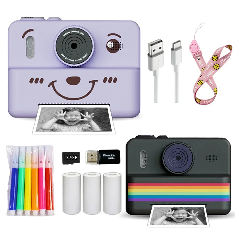 Cámara digital para niños con impresora instantánea, miniimpresora, pantalla de 2,8 pulgadas, vídeo, impresora térmica portátil, cámara para niños con impresora