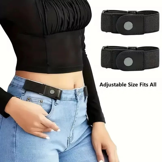 2 Pieces Set No Buckle Stretch Belt for Women Men Unisex Elastic Waist Belt for Pants Casual Jeans Buckle Free Adjustable Invisible Belts