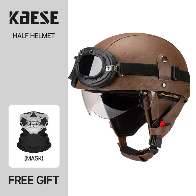 Motorcycle Half-Face Vintage Helmets Men Women Unisex Scooter Summer Helmet Black Brown DOT Approved Helmet