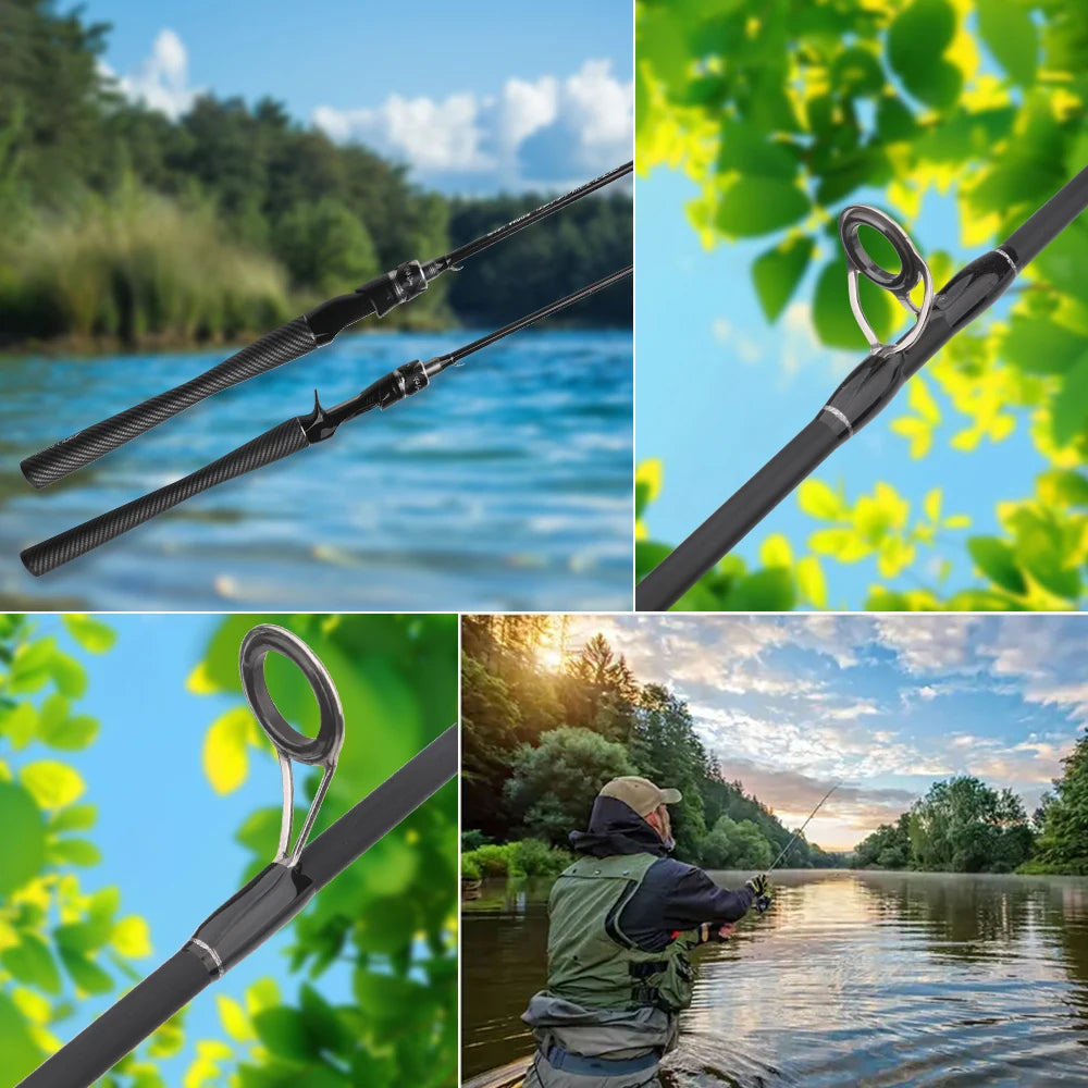 ROLLFISH canne à pêche Baitcasting en Fiber de carbone de haute qualité puissance moyenne-eau salée eau douce comprend une ligne tressée gratuite de 100 m