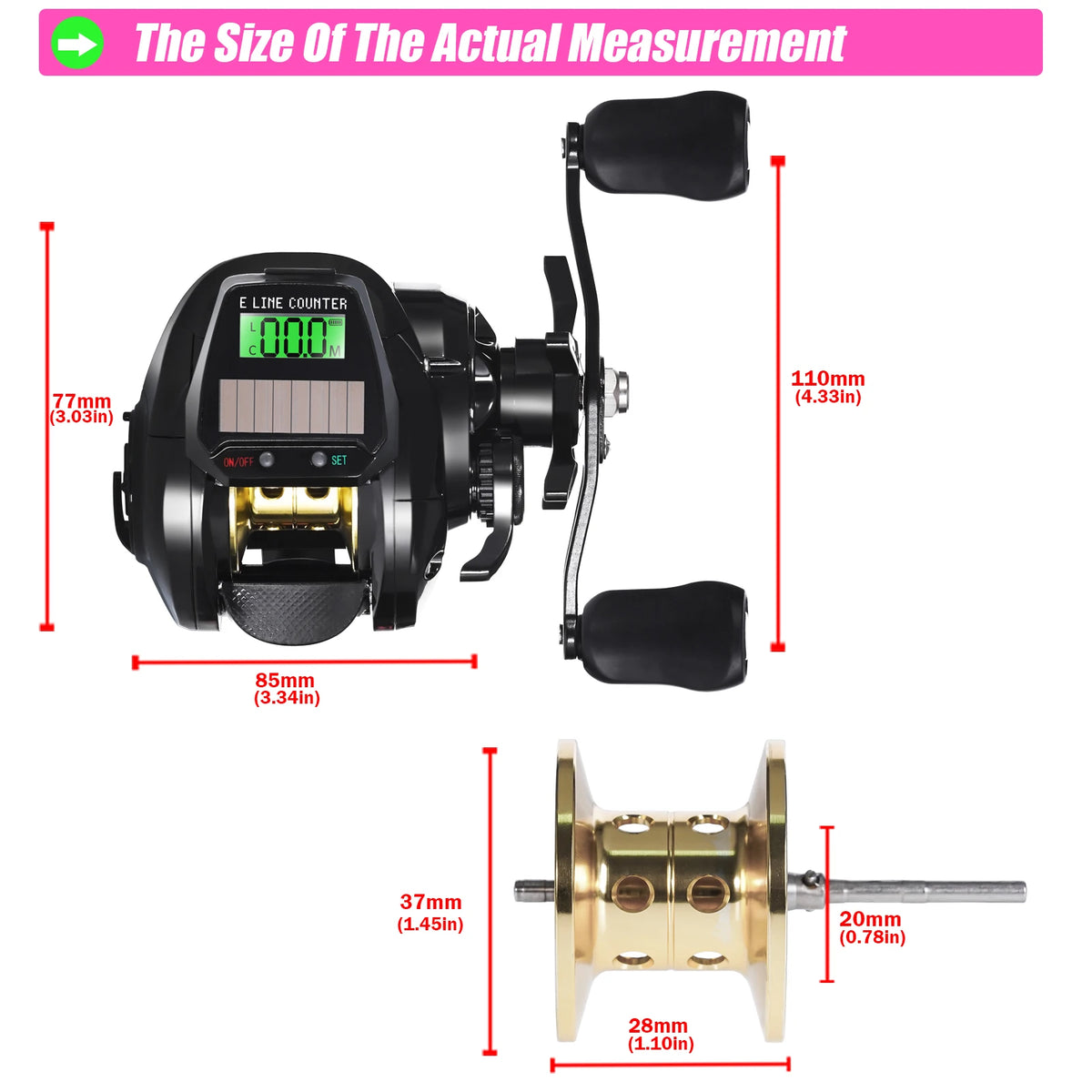 Nouveau moulinet de pêche Baitcasting électronique écran Led USB et charge solaire 7.2: 1 mer eau salée étanche coulée tambour roue coulée