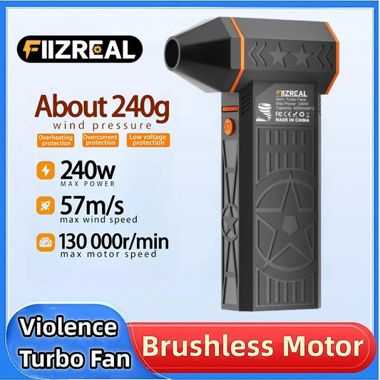 Ventilador Turbo sin escobillas Fiizreal X50 240W de alta velocidad portátil 8000mAh recargable 57 m/s viento tipo tifón carga tipo C ventilador de camping