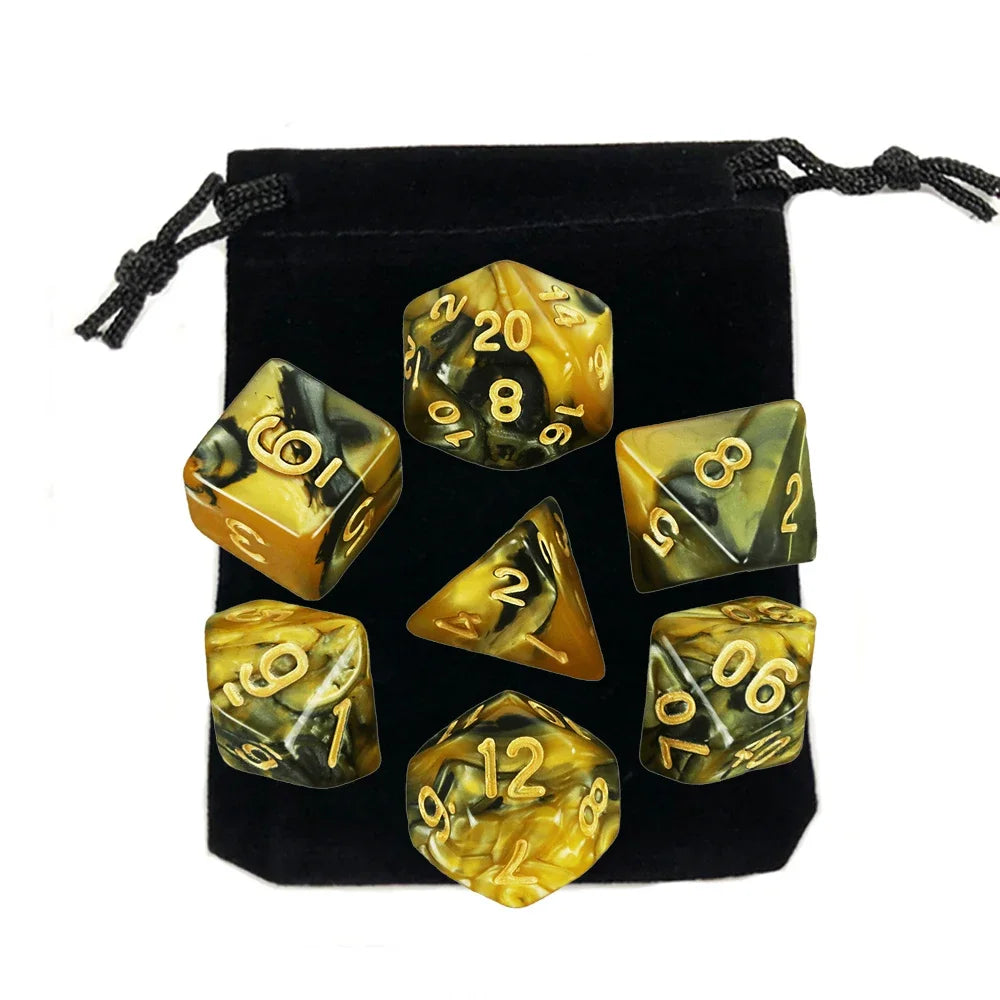 Dados poliédricos con bolsa, juego de mesa, desayunos, DnD, d4,d6,d8,d10,d %,d12,d20, 7 piezas