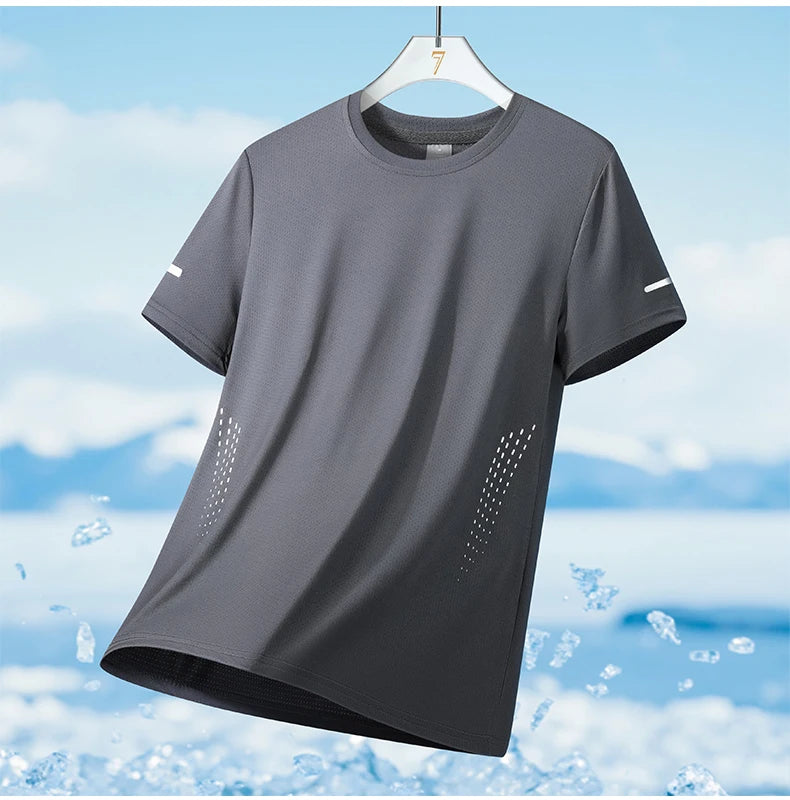 CHRLCK hommes course séchage rapide T-shirts respirant randonnée pêche T-shirts élasticité douce Sports de plein air chemise courte été