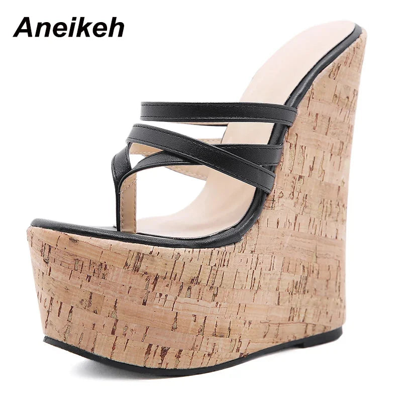 Aneikeh Zapatos de mujer Pantuflas sexy de mujer 2026 verano cuñas plataforma tacón alto moda sin cordones Roma banda estrecha Zapatos de fiesta