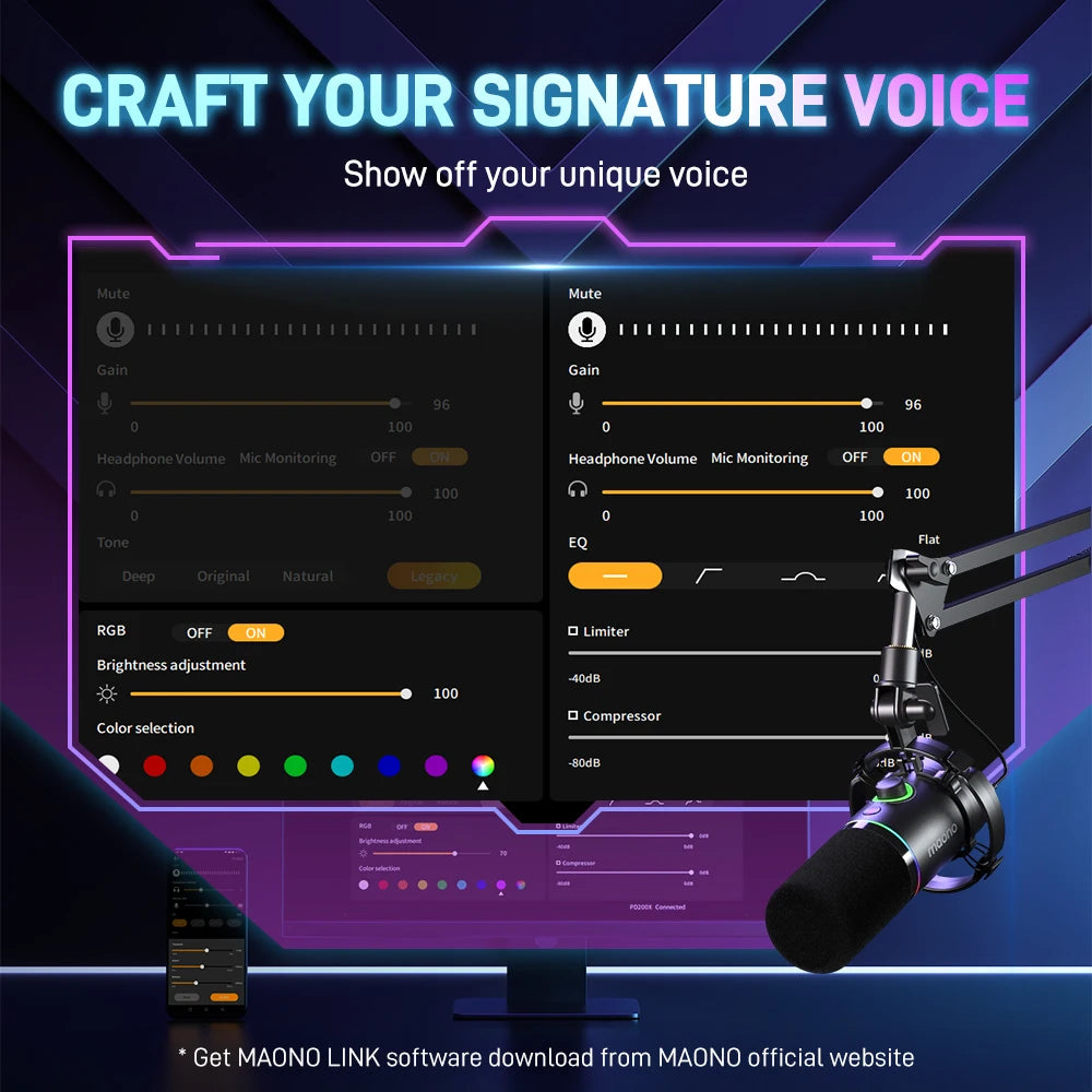 MAONO PD200X – Microphone dynamique XLR/USB avec bouton de gain et Tap-to-Mute pour gaming et streaming