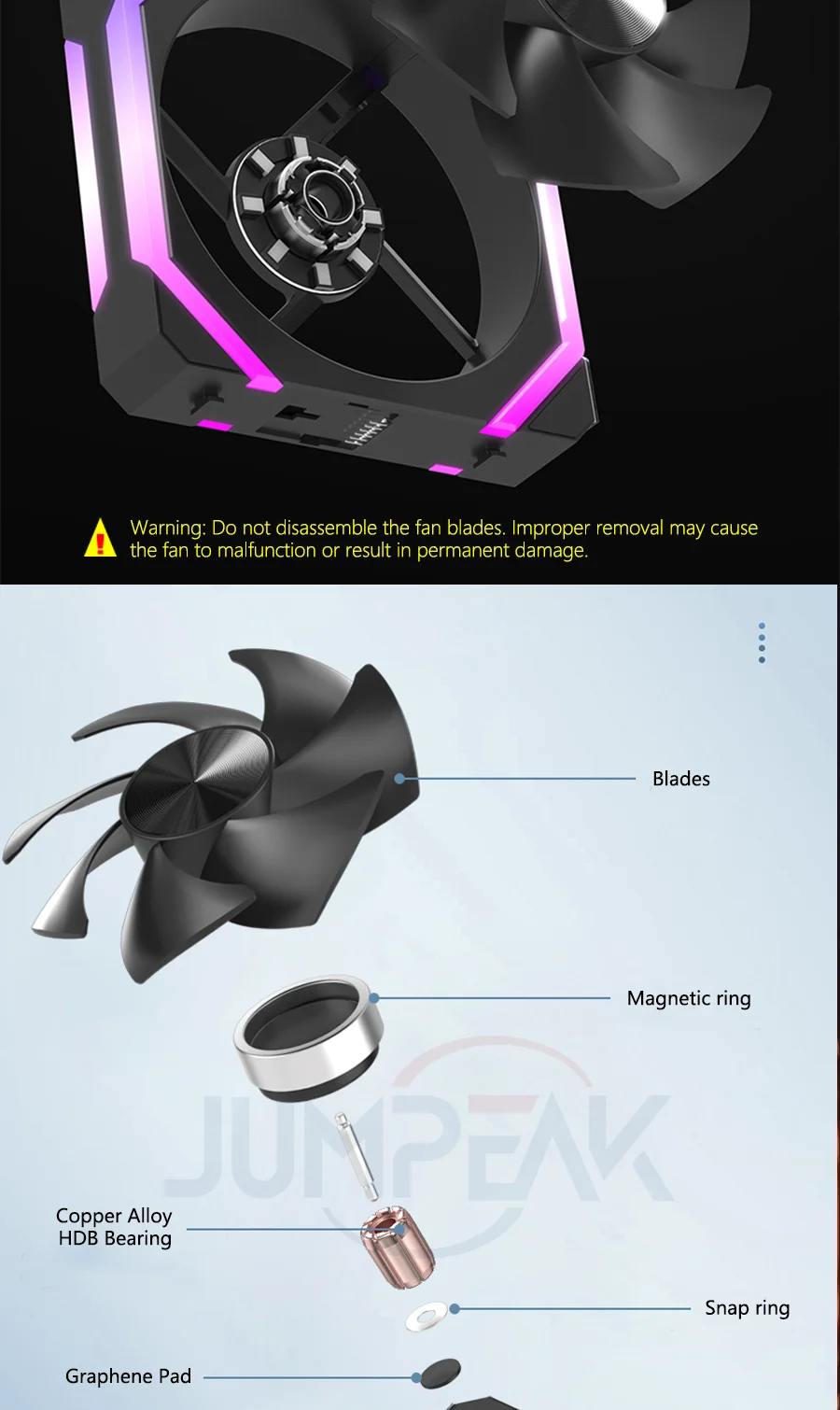 JUMPEAK CS120 ARGB ventilateur de refroidissement 360mm 240mm épissage empilable modulaire PWM silencieux 120mm RGB ventilateurs pour boîtier PC de jeu refroidisseur d'eau