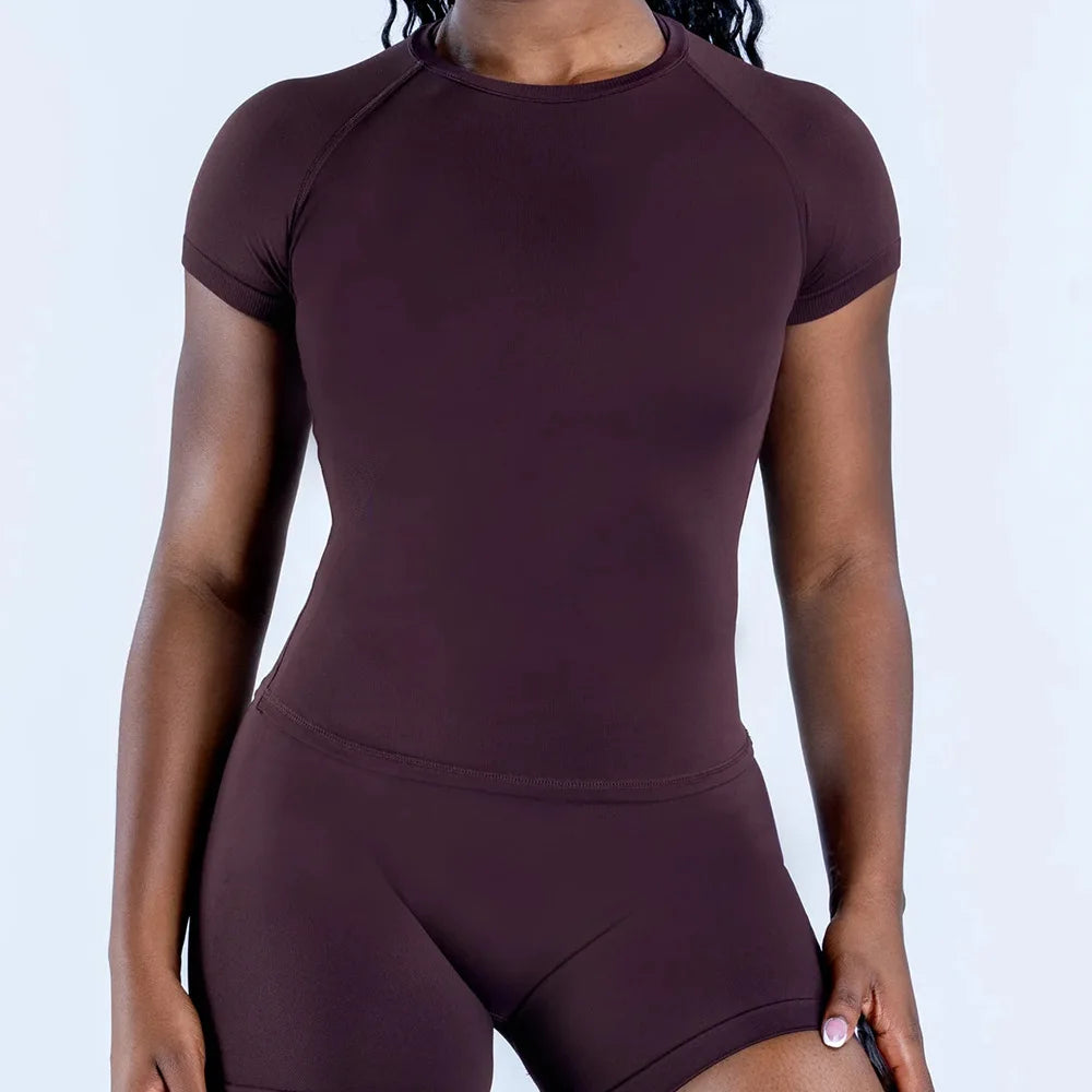 Camiseta deportiva D Logo para mujer, manga corta, cuello redondo, transpirable, elástica, para correr, fitness, yoga y entrenamiento