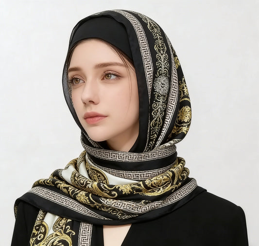 Foulard Hijab en Satin Soie pour Femme — Mode Été, Crème Solaire, Plage, Étole