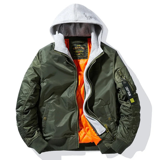 Chaqueta bombardero gruesa con capucha para hombre, cortavientos militar, abrigos del ejército del aire multibolsillos, ropa de calle de otoño, chaquetas de béisbol, invierno