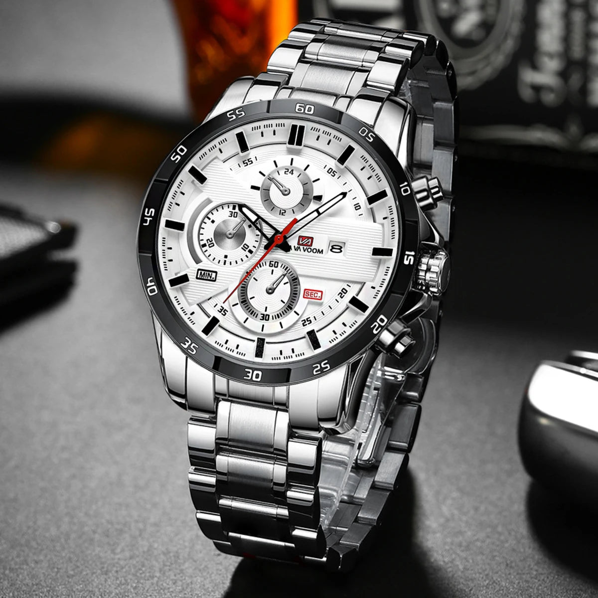 Montre à quartz en cuir pour homme, style sport, grand, décontracté, mode, original, noir, rose, or, calendrier, 46mm