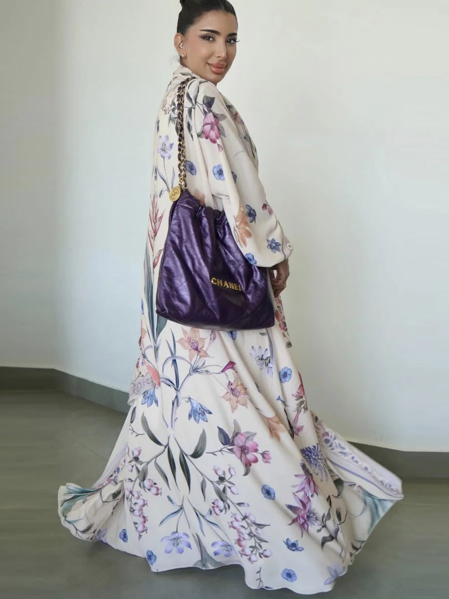 Femmes musulmanes dubaï Abaya luxe imprimé fleuri Kimono Cardigan Hijab Robe longue caftan Ramadan Robe Femme Islam vêtements Kebaya