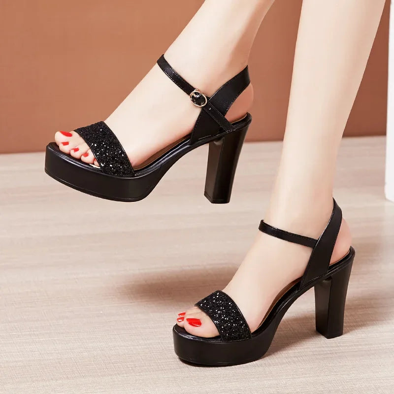 Nuevas sandalias de plataforma para mujer, Bling 32-43, con punta abierta, tacón alto, para verano de 2025, zapatos de baile de fiesta, zapatos de diseñador, sexy, zapatos de mujer
