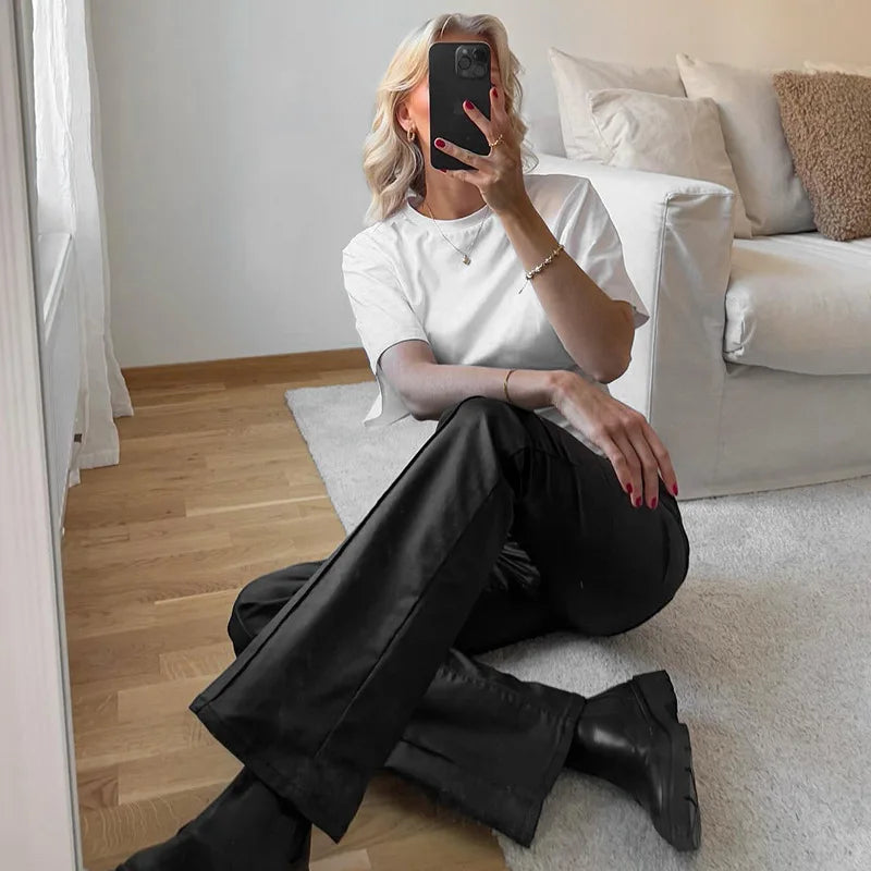T-shirt en coton manches courtes 220g — Y2K, décontracté, noir et blanc, col rond, femme (v2)