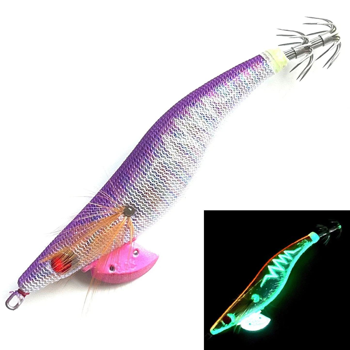 Appât phosphorescent en bois pour la pêche à la seiche, gabarits de calmar, crochets de gabarit de poulpe, léger et noctilucent, taille 3.5 #, 21g
