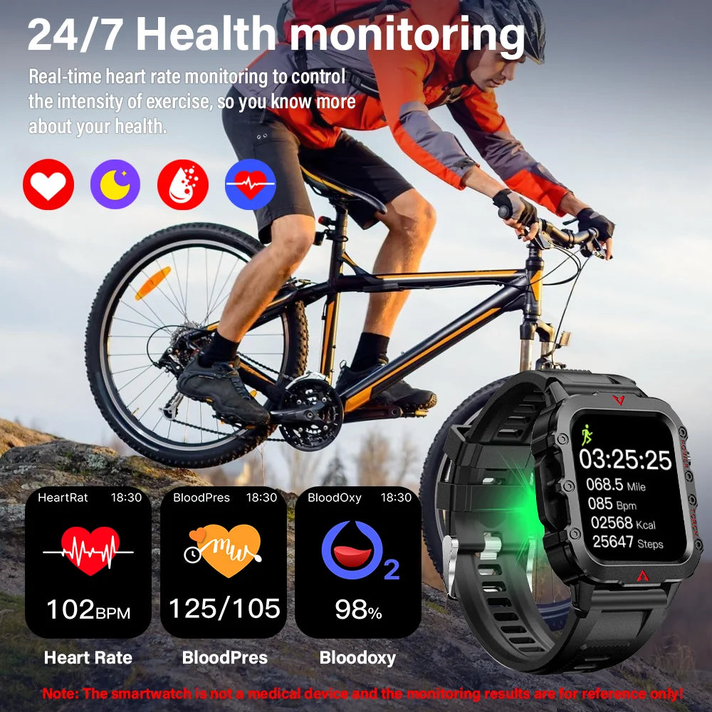 LAXASFIT nuevo reloj inteligente para hombre con linterna LED, reloj inteligente deportivo para exteriores, reloj de pulsera con monitoreo de salud