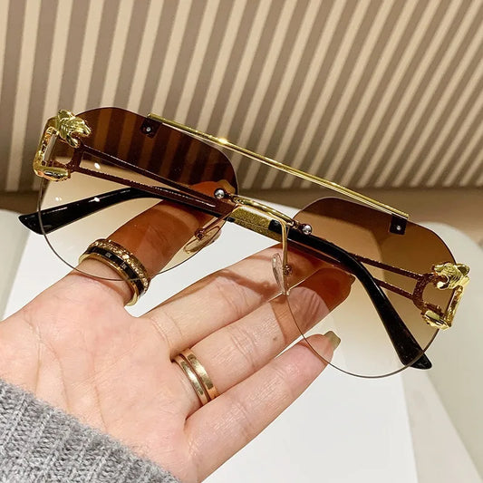Gafas de sol sin montura para mujer, diseñador de lujo, Vintage Uv400, gafas de sol para hombre, lentes de sol para mujer, gafas de sol para mujer